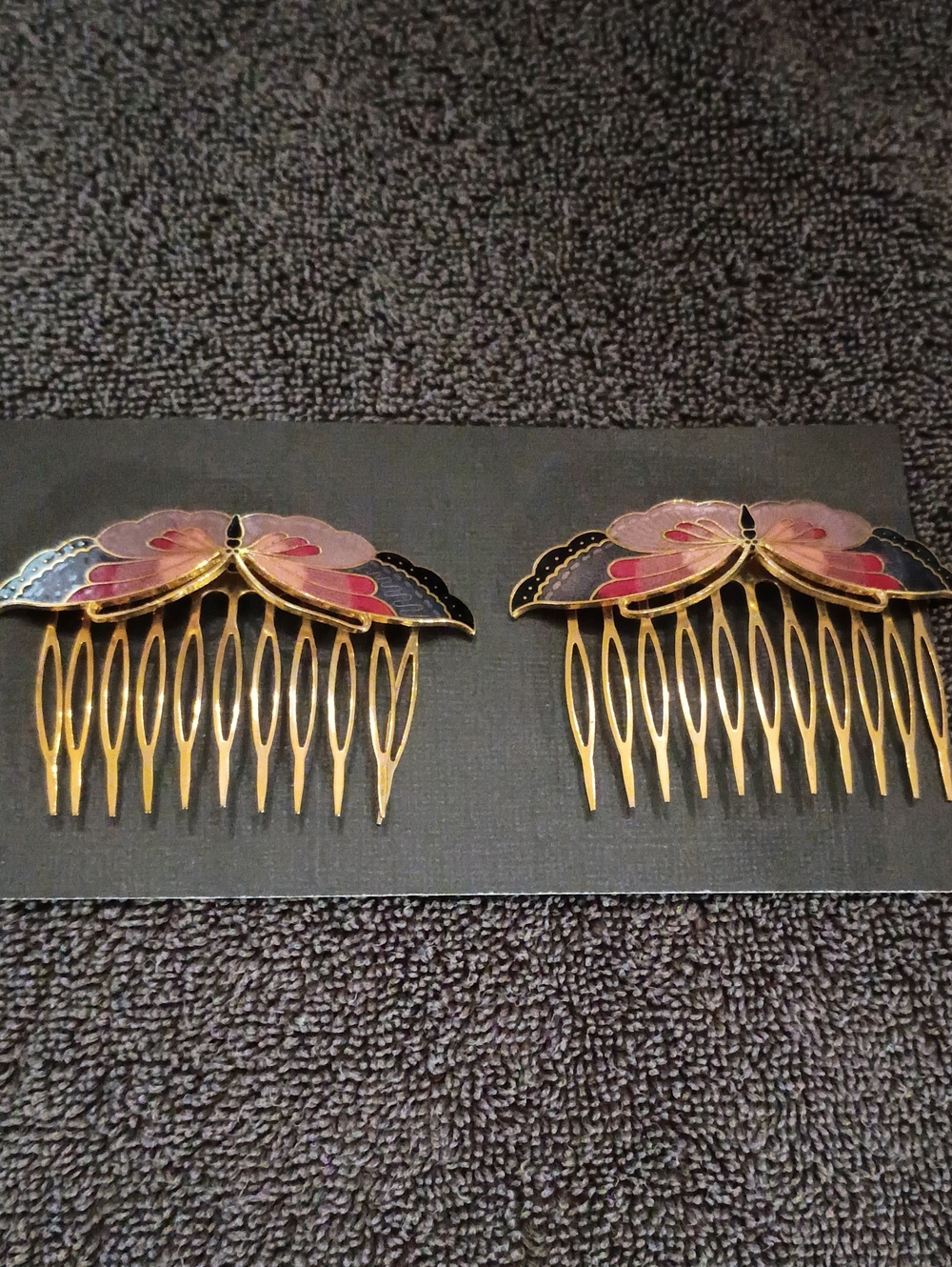 Gold Floral Enamel Hair Comb - Multi Color. Metal